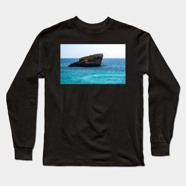 Rock in cyan water of Mediterranean sea Long Sleeve T-Shirt by lena-maximova